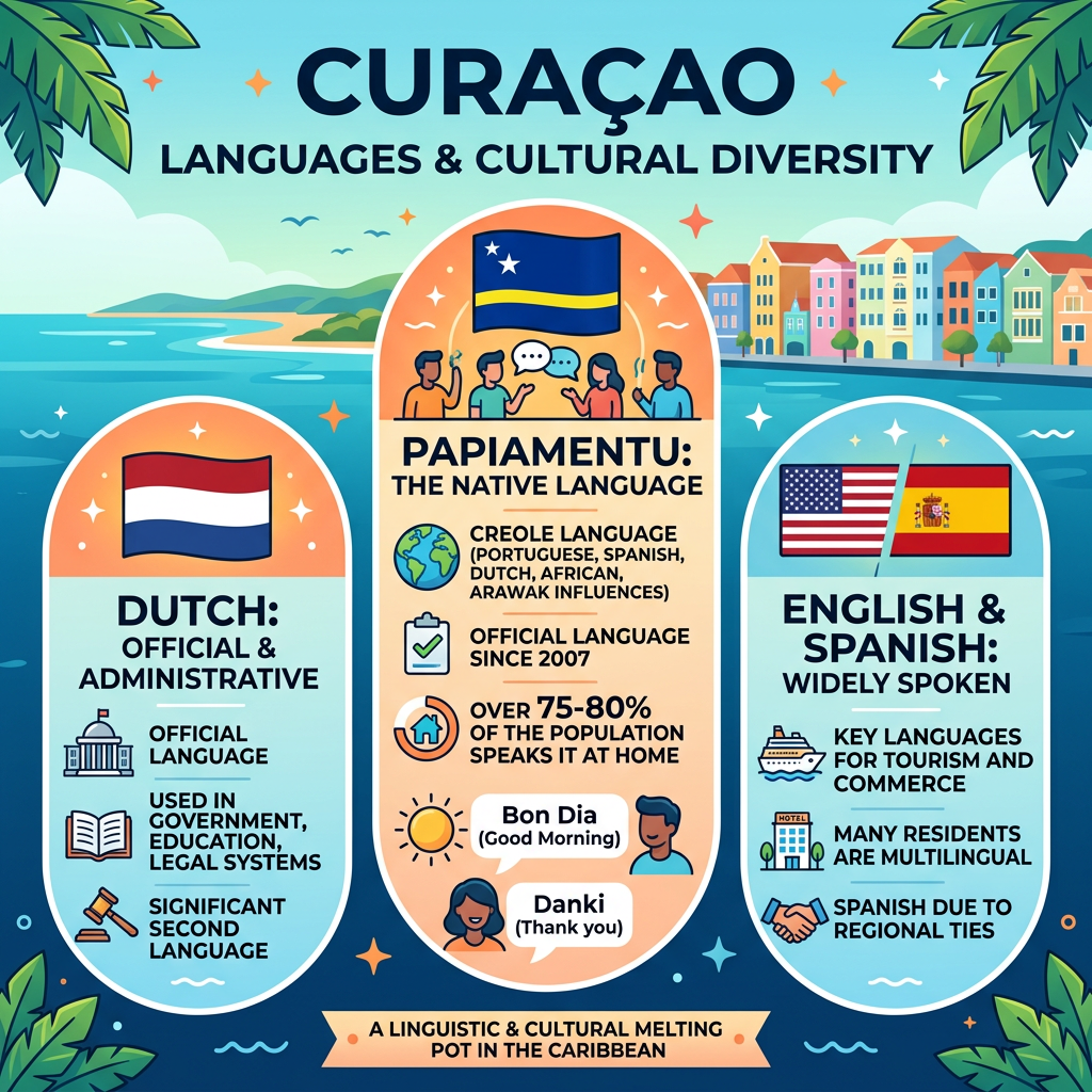 De talen op Curacao: Nederlands, Papiaments, Engels en Spaans