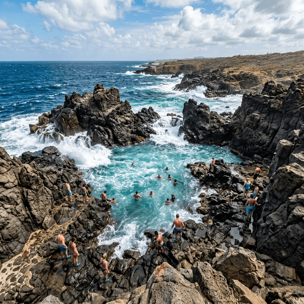 Midden in de ruige natuur van Aruba ligt de Natural Pool, ook wel Conchi genoemd